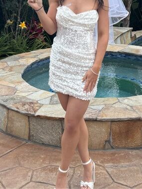 Meshki | Dresses | Meshki Romilly Sequin Mini Dress In Ivory Xxs | Poshmark